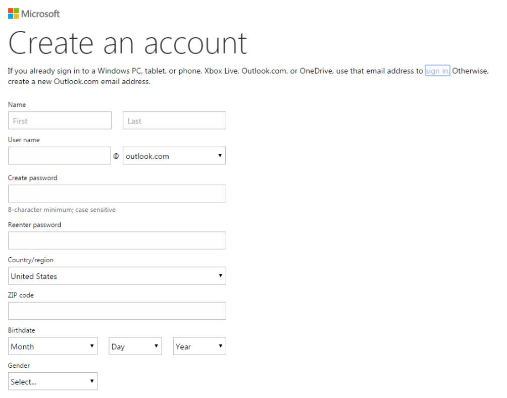 create account in hotmail